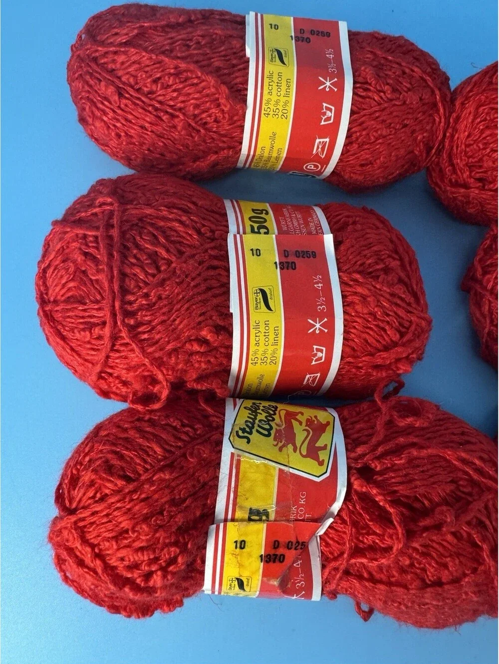 Lot of 6 Beverly Yarn Red Color 1370 50g Acrylic Cotton Linen Knitting Crochet